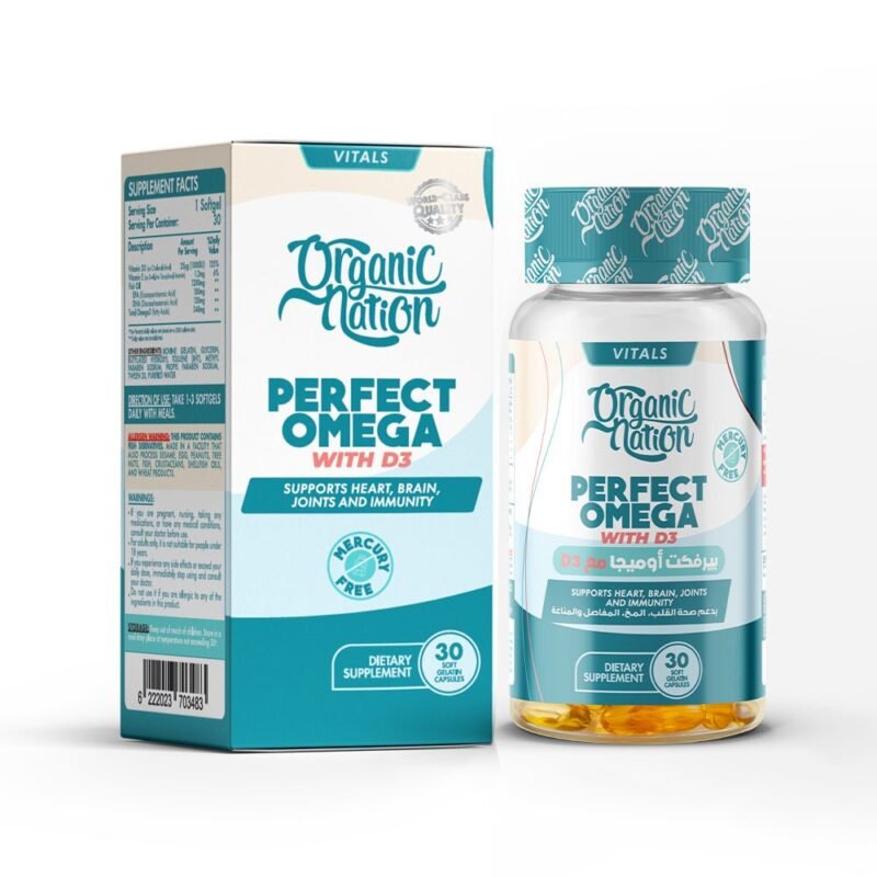 أوميغا 3 مع فيتامين د3 - ​​30 جرعه - 30 كبسولة
omega 3 perfect organic nation 30 caps